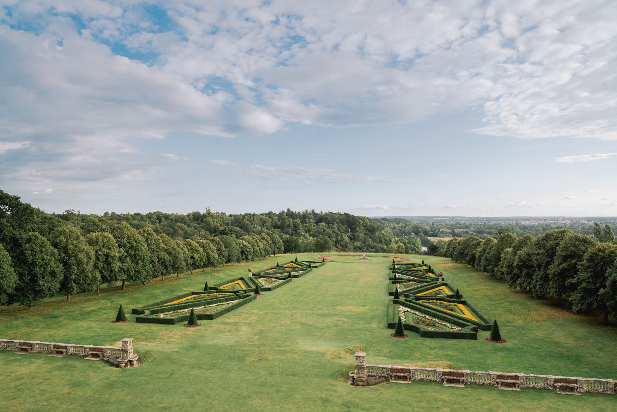 Beautiful extensive gardens at Cliveden House wedding venue in Berkshire.